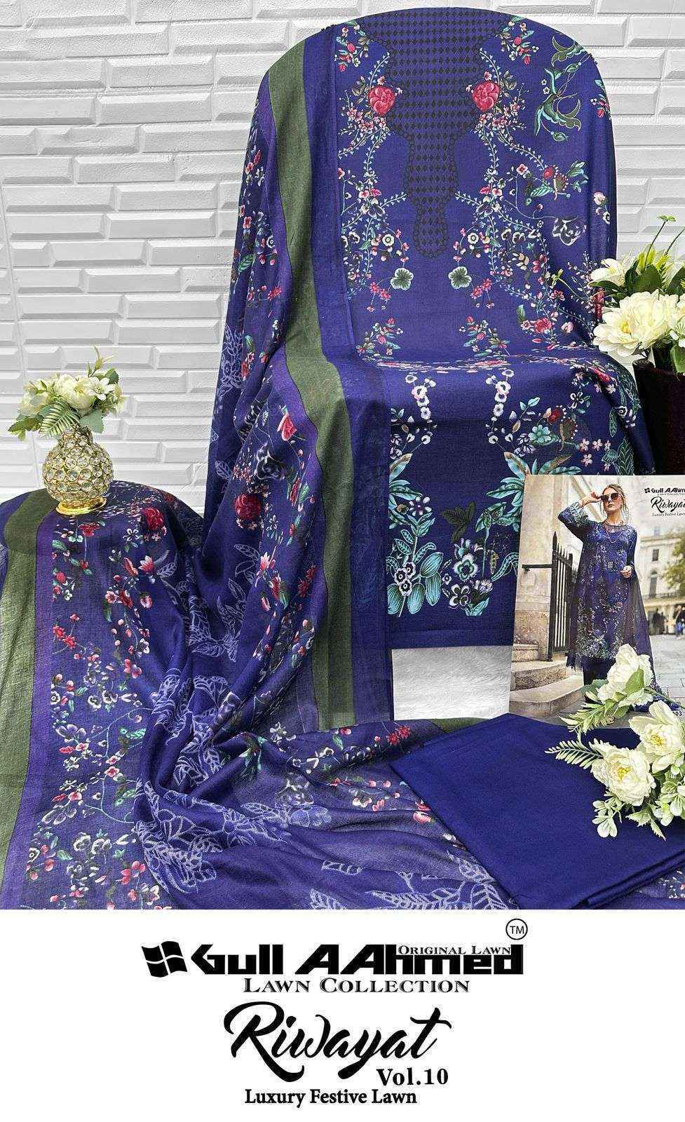 Gull Aahmed Riwayat Vol-10 Lawn Cotton Dress Material (6 pcs Catalogue)