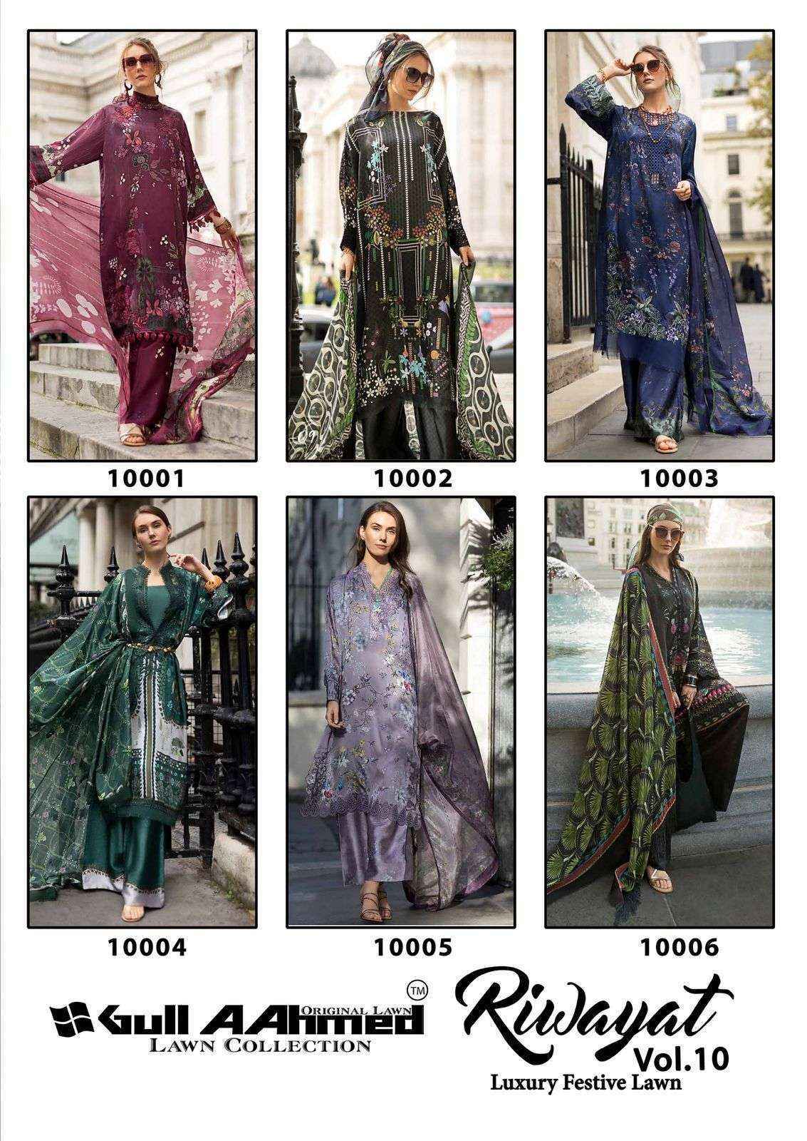 Gull Aahmed Riwayat Vol-10 Lawn Cotton Dress Material (6 pcs Catalogue)