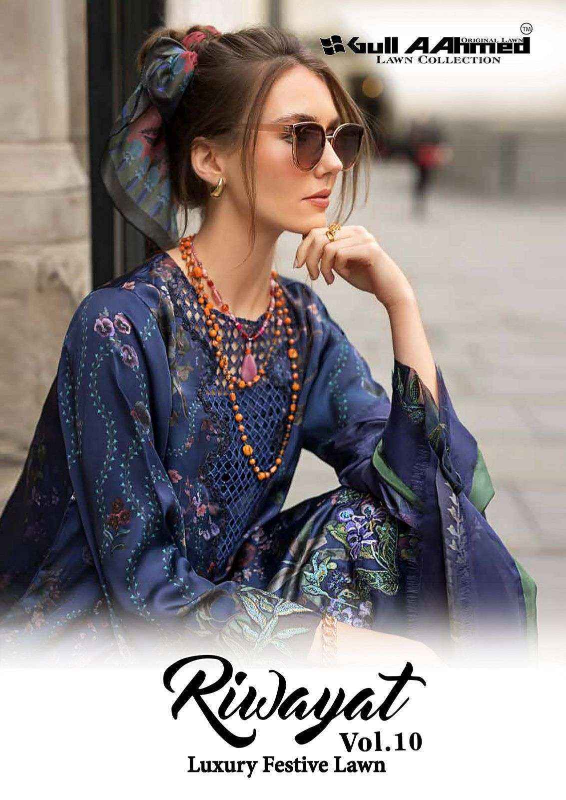 Gull Aahmed Riwayat Vol-10 Lawn Cotton Dress Material (6 pcs Catalogue)