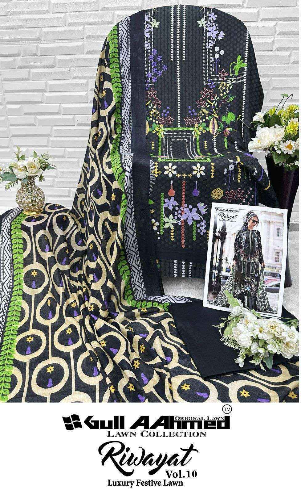 Gull Aahmed Riwayat Vol-10 Lawn Cotton Dress Material (6 pcs Catalogue)