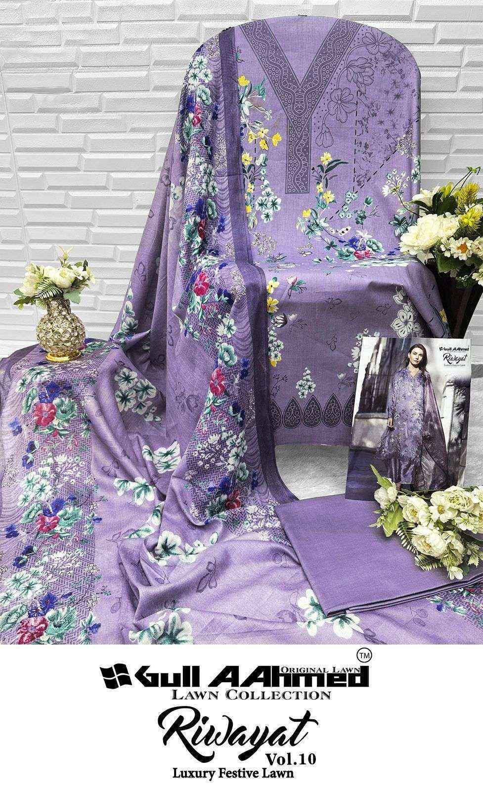 Gull Aahmed Riwayat Vol-10 Lawn Cotton Dress Material (6 pcs Catalogue)