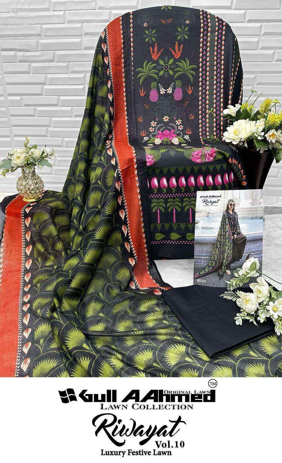 Gull Aahmed Riwayat Vol-10 Lawn Cotton Dress Material (6 pcs Catalogue)