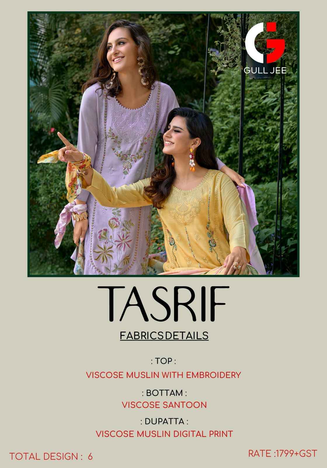 Gull Jee Tasrif Musline Silk Dress Material 6 pcs Catalogue