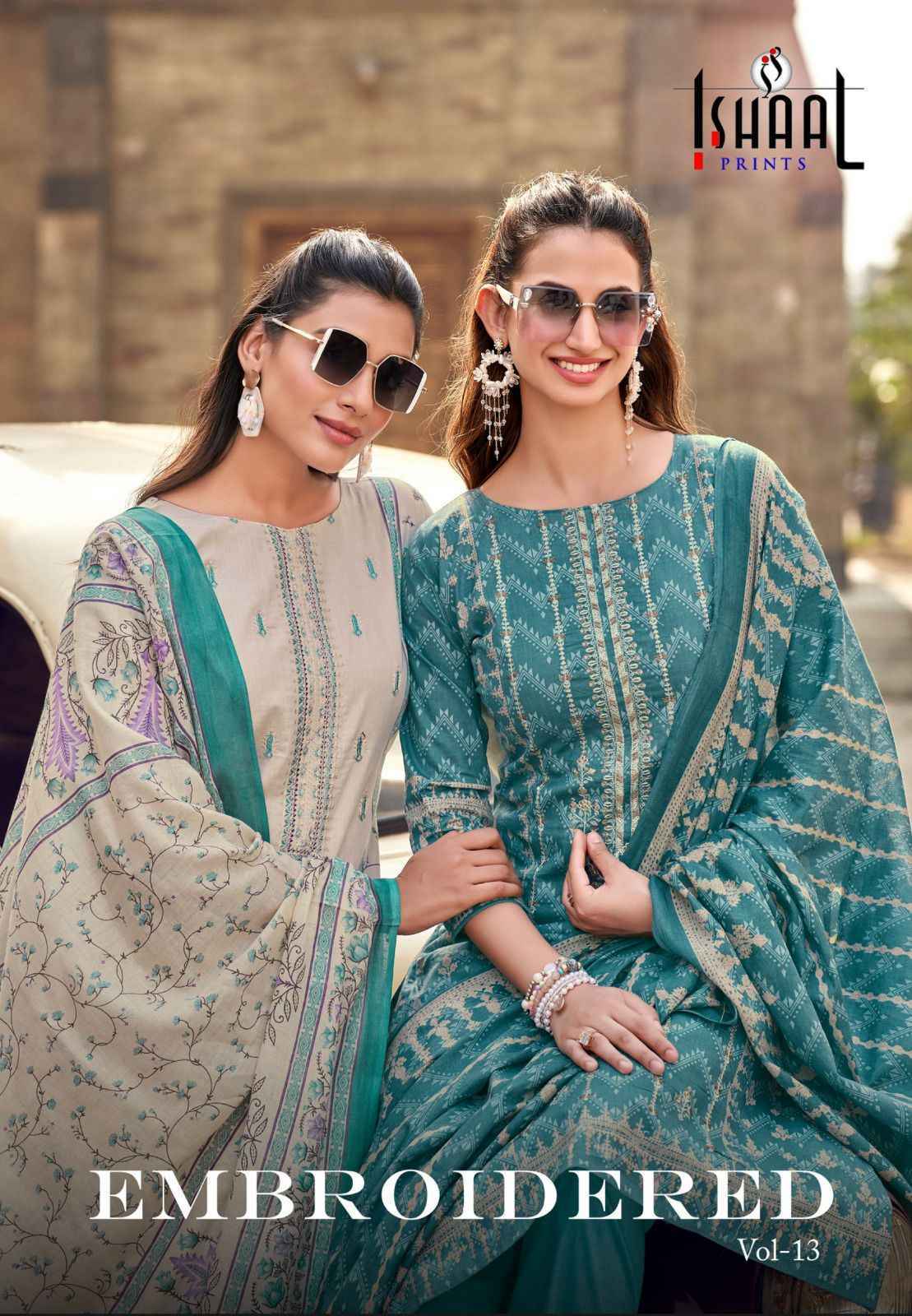 Ishaal Embroidered Vol-13 Lawn Cotton Dress Material (10 pcs Catalogue)
