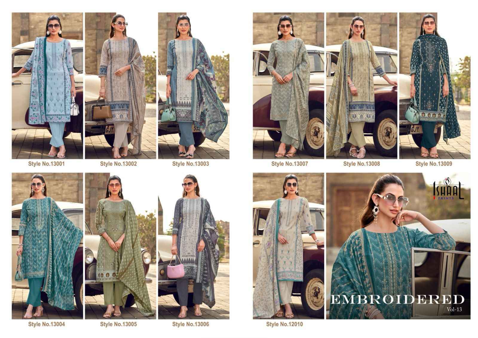 Ishaal Embroidered Vol-13 Lawn Cotton Dress Material (10 pcs Catalogue)