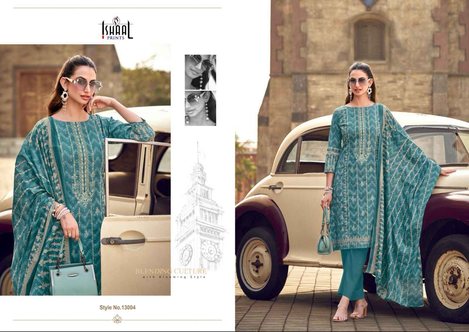 Ishaal Embroidered Vol-13 Lawn Cotton Dress Material (10 pcs Catalogue)