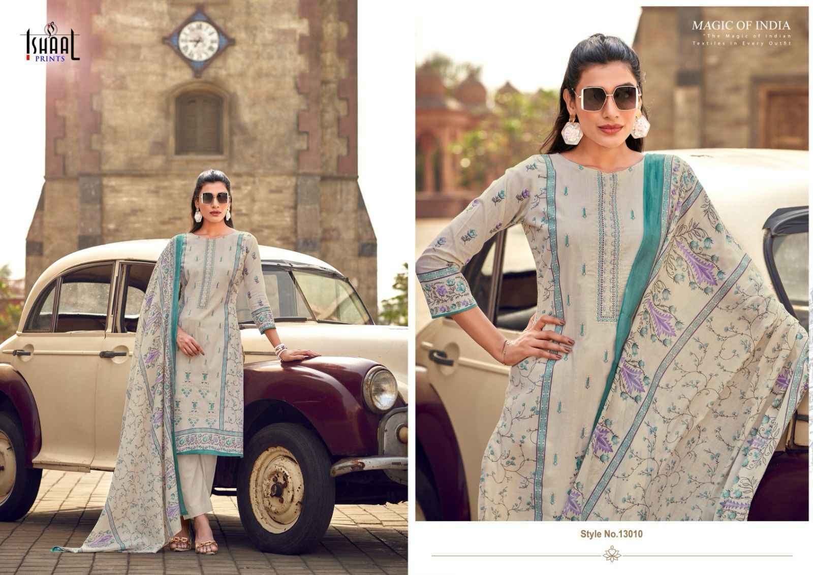 Ishaal Embroidered Vol-13 Lawn Cotton Dress Material (10 pcs Catalogue)