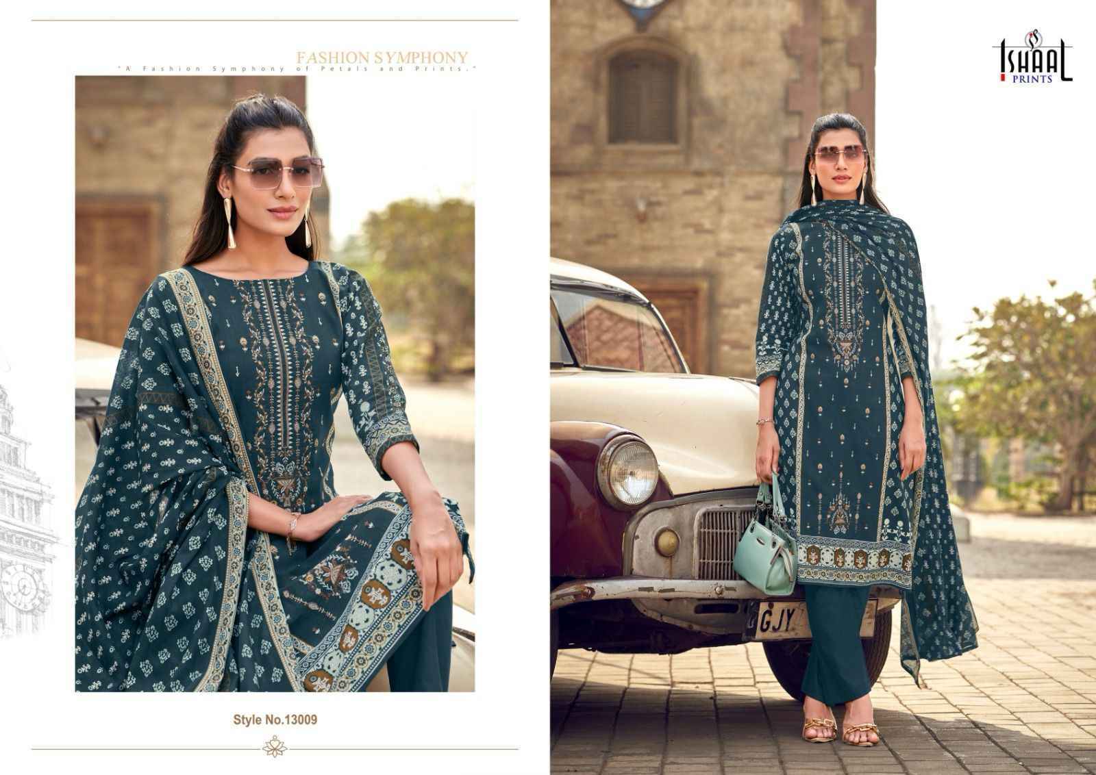 Ishaal Embroidered Vol-13 Lawn Cotton Dress Material (10 pcs Catalogue)
