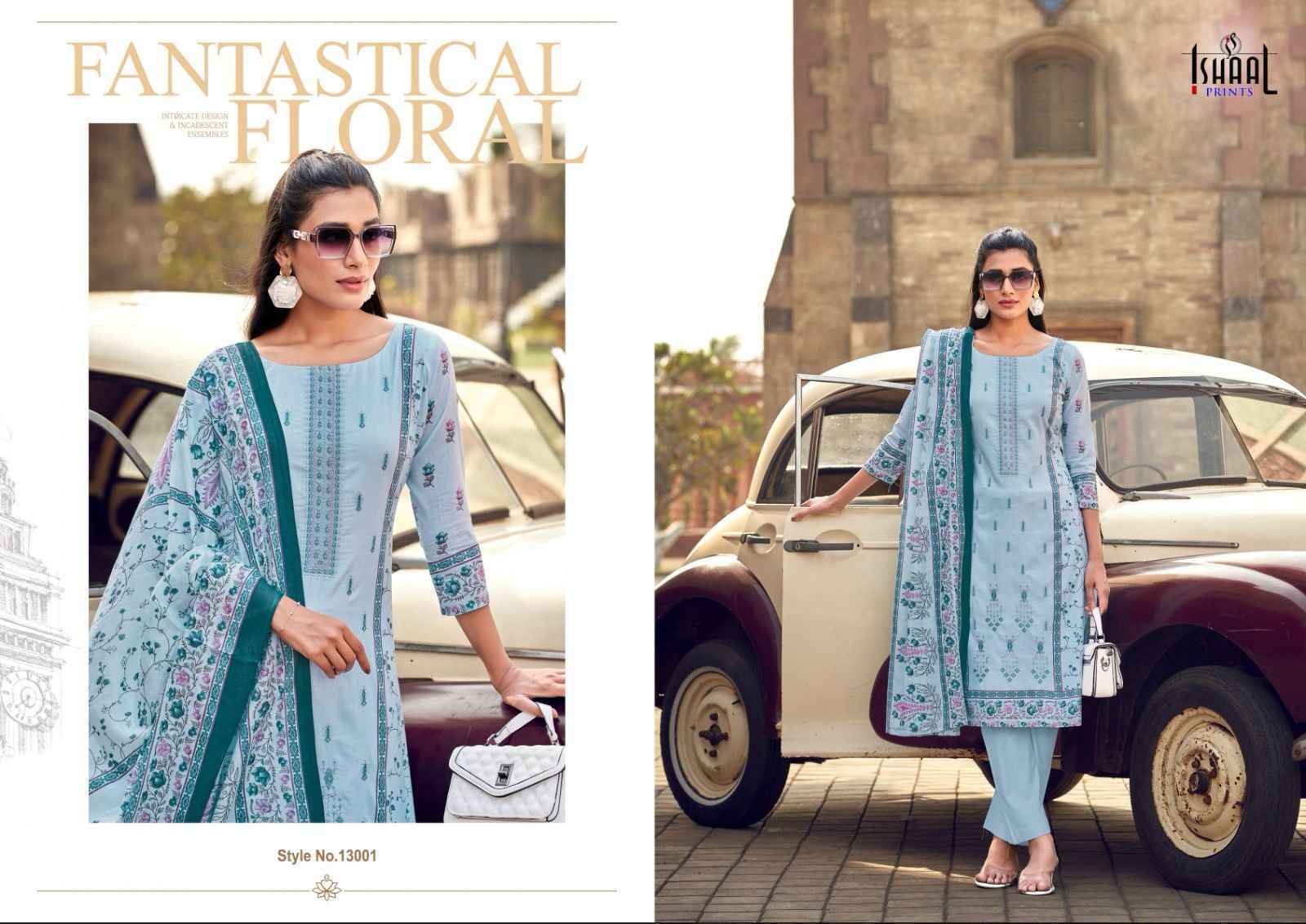 Ishaal Embroidered Vol-13 Lawn Cotton Dress Material (10 pcs Catalogue)