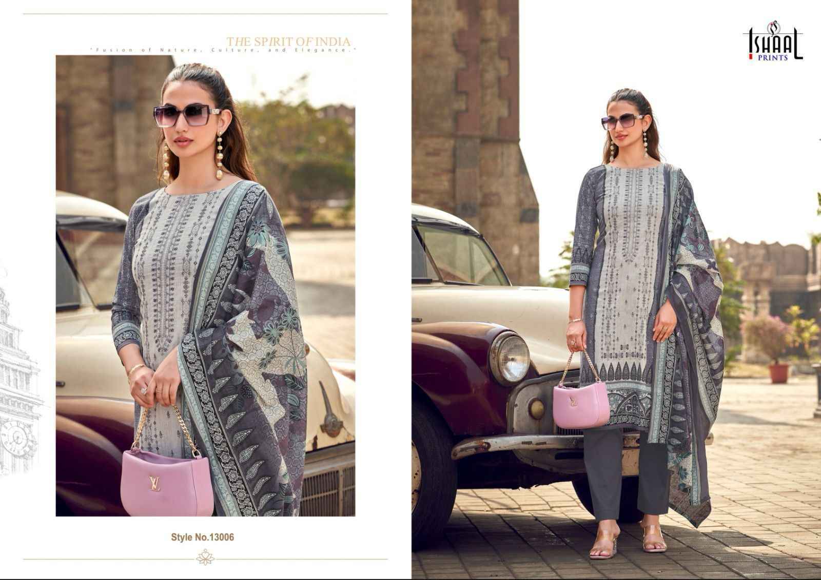 Ishaal Embroidered Vol-13 Lawn Cotton Dress Material (10 pcs Catalogue)