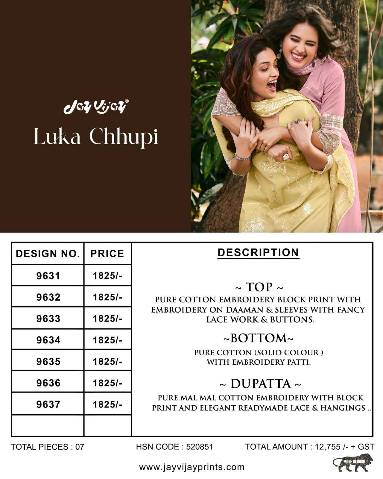 Jay Vijay Luka Chhupi Cotton Dress Material 7 pcs Catalogue