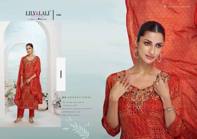 Lily & Lali Florista Readymade Natural Crepe Dress 6 pcs Catalogue
