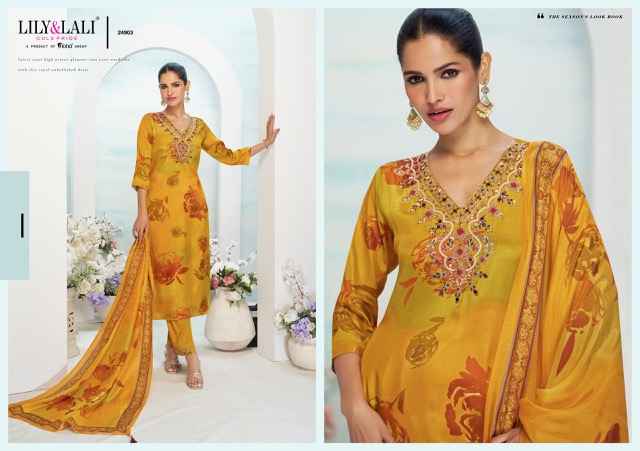 Lily & Lali Florista Readymade Natural Crepe Dress 6 pcs Catalogue