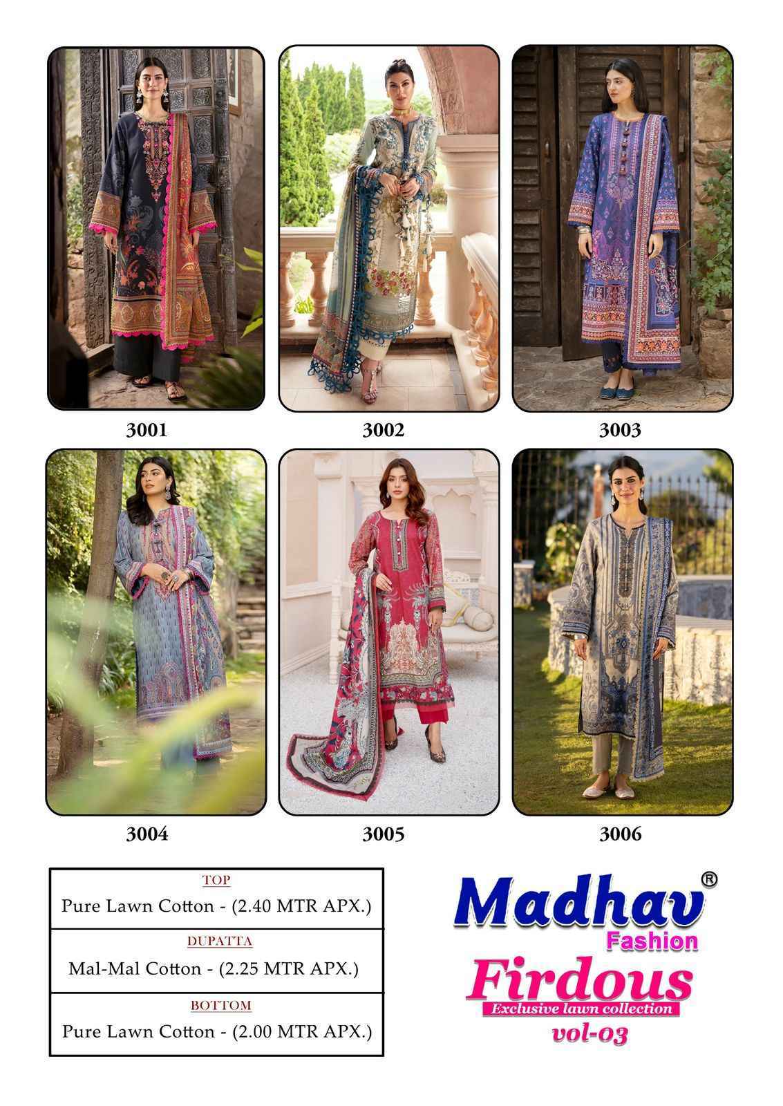 Madhav Fashion Firdous Vol-3 Cotton Dress Material (6 pcs Catalogue)