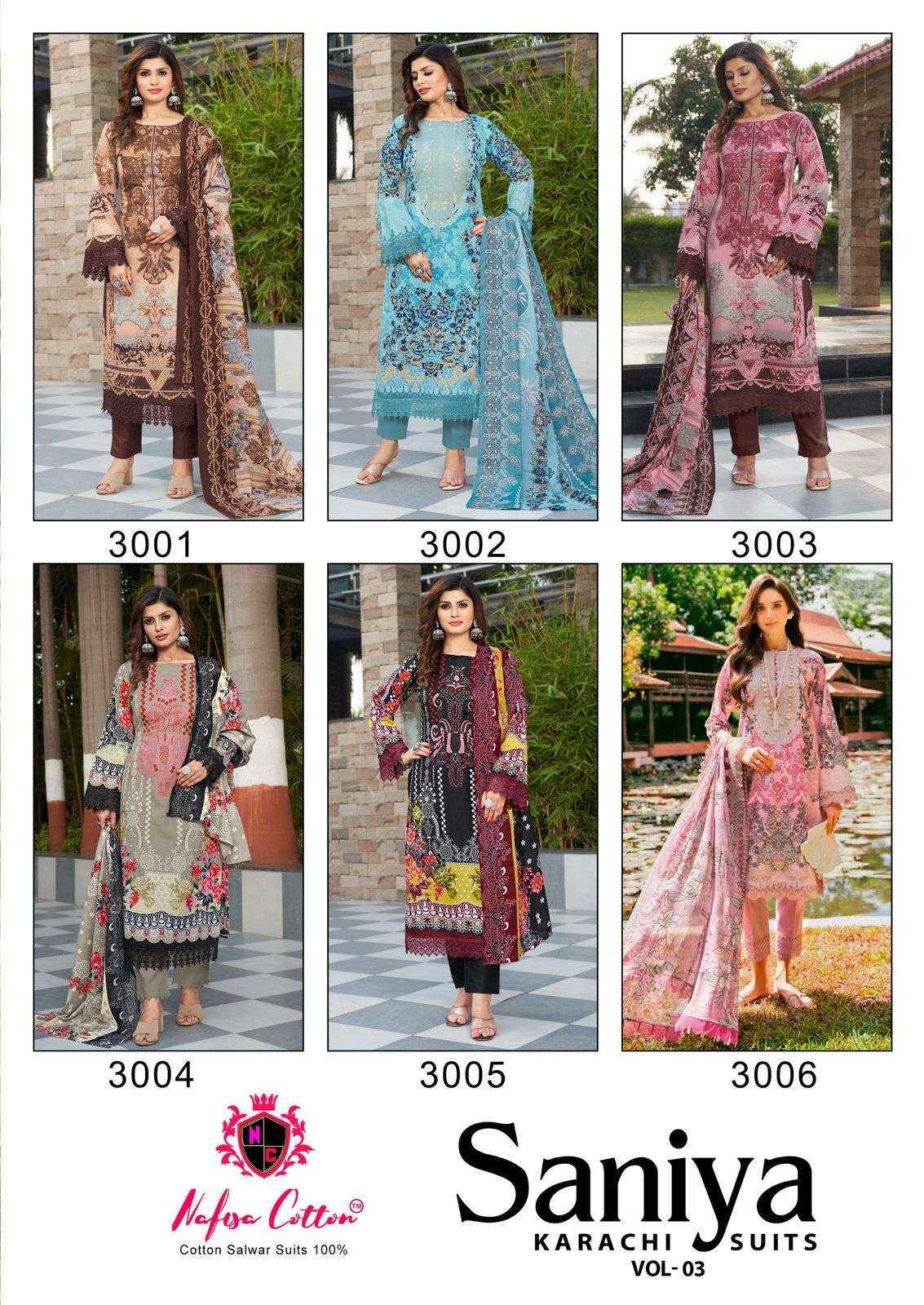 Nafisa Cotton Saniya Karachi Suits Vol 3 Cotton Dress Material 6 pcs Catalogue