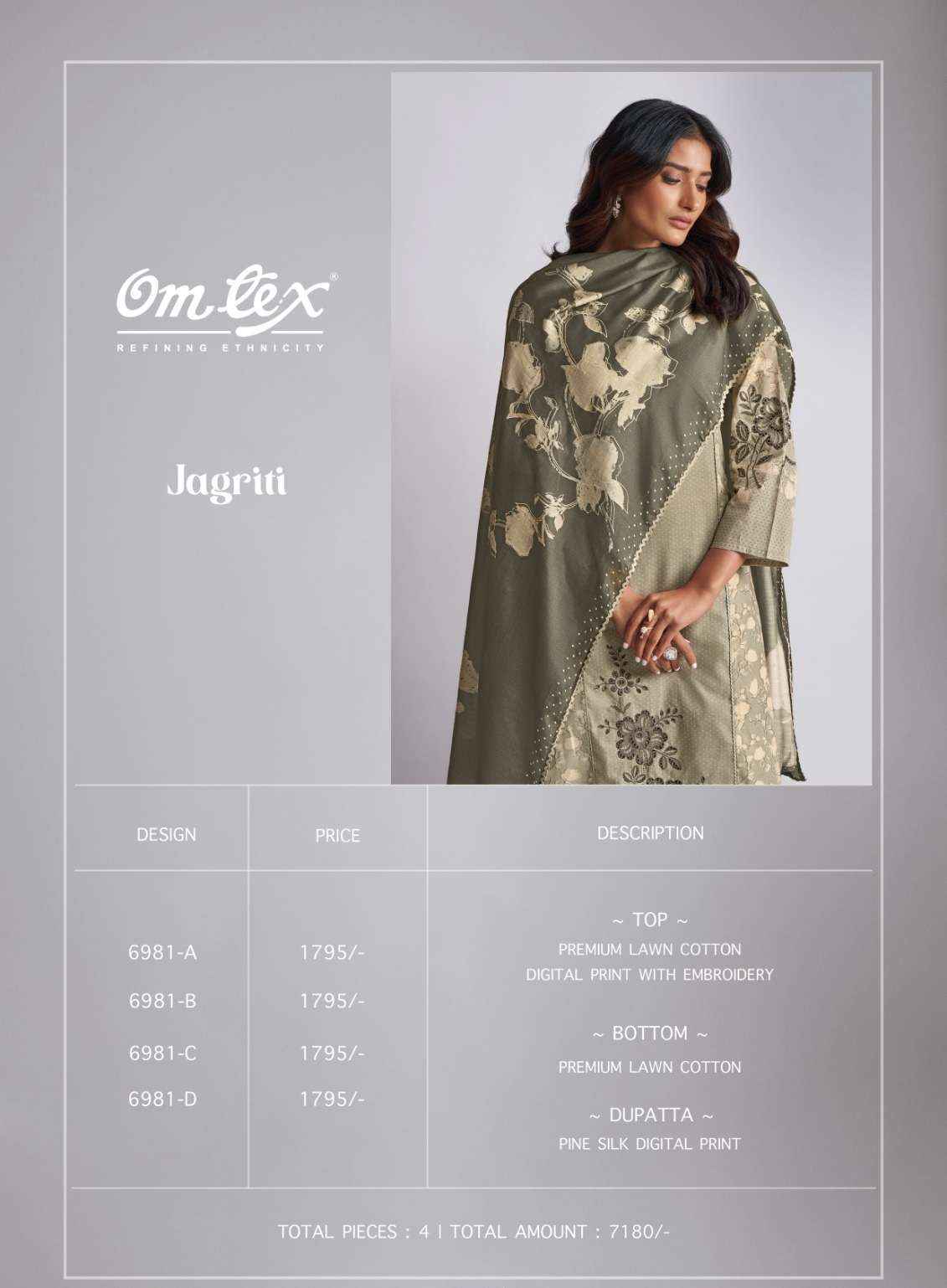 Omtex Jagriti Lawn Cotton Dress Material 4 pcs Catalogue