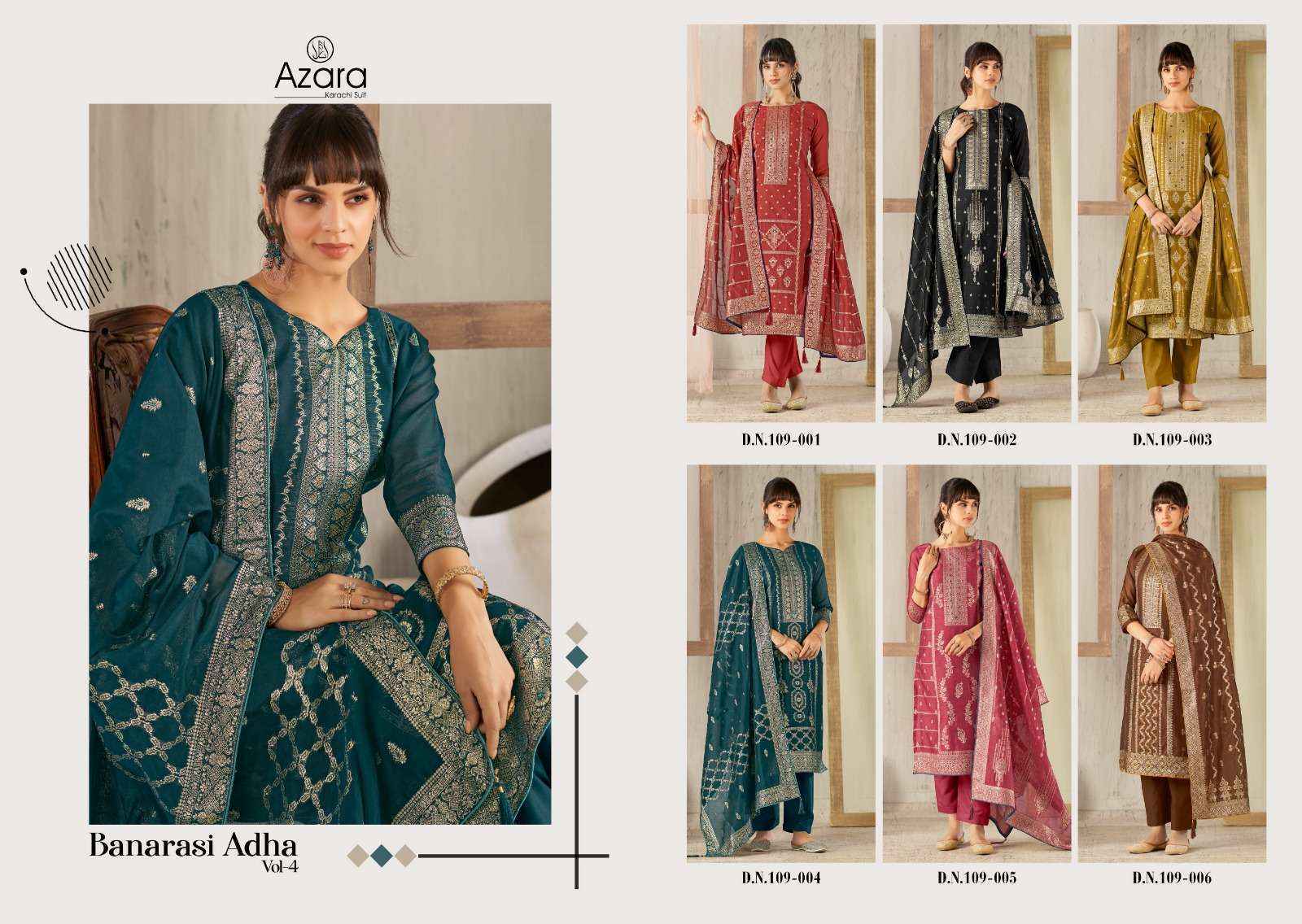 Radhika Fashion Azara Banarashi Adah Vol-4 Cotton Jacquard Dress Material (6 pcs Catalogue)