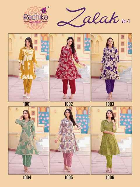 Radhika Lifestyle Zalak Vol-1 Rayon Co ord Set (6 pcs Catalogue)