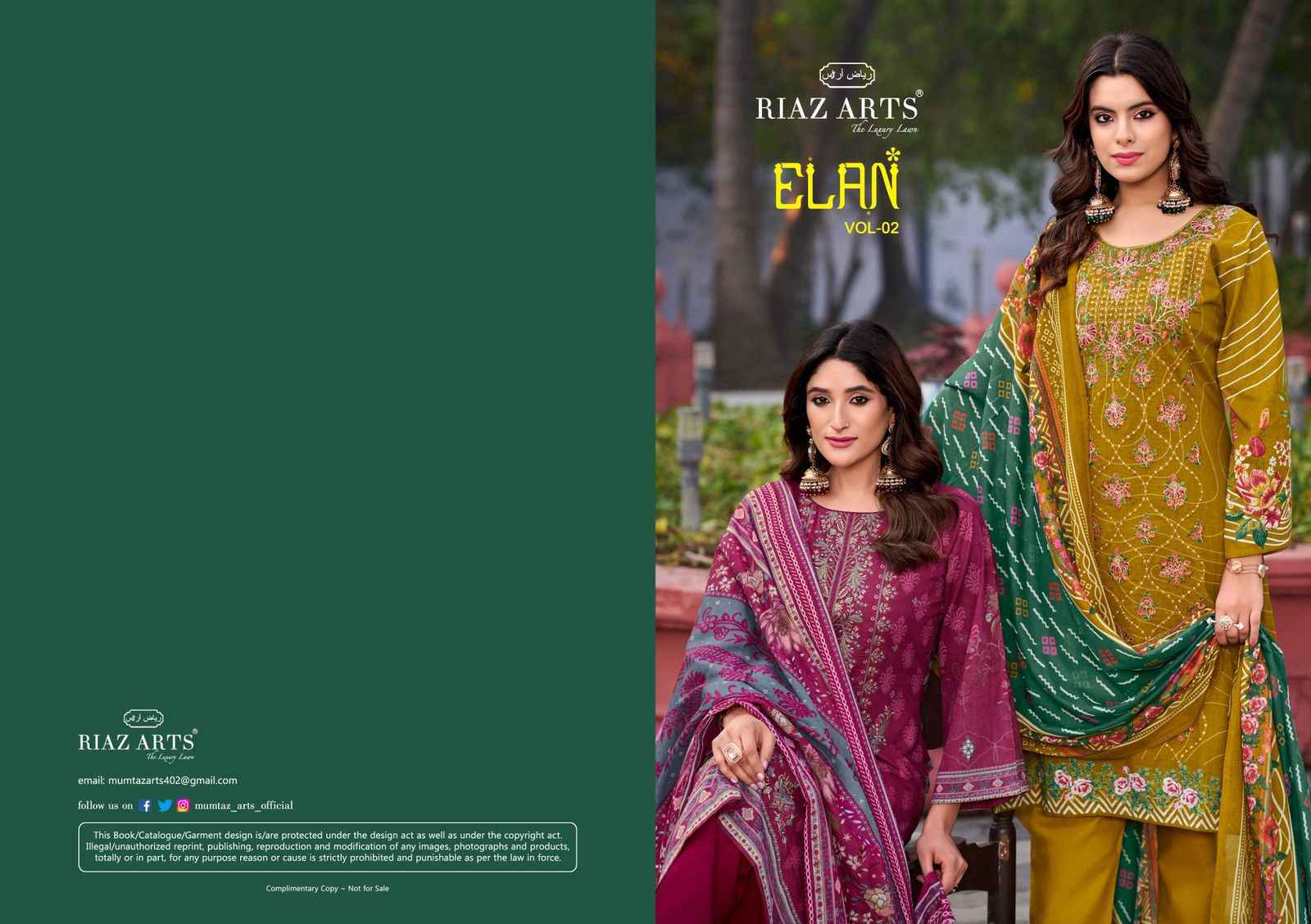 Riaz Arts Elan Vol 2 Karachi Lawn Dress Material 6 pcs Catalogue