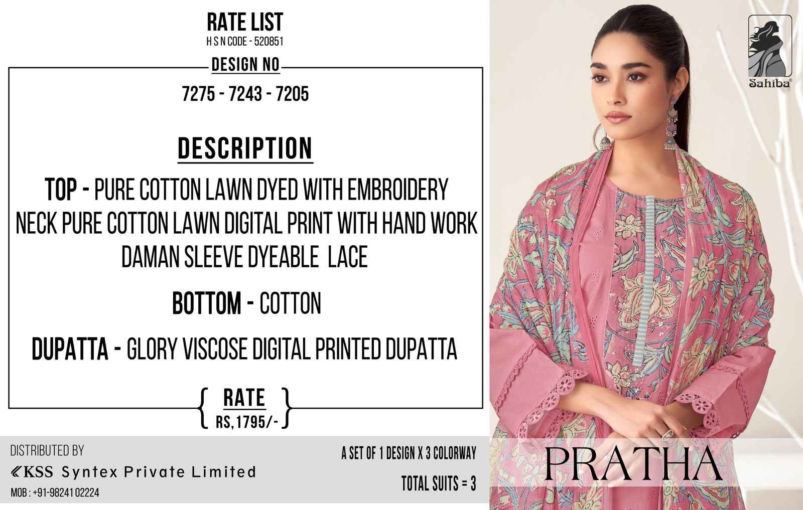 Sahiba Pratha Cotton Dress Material 3 pcs Catalogue