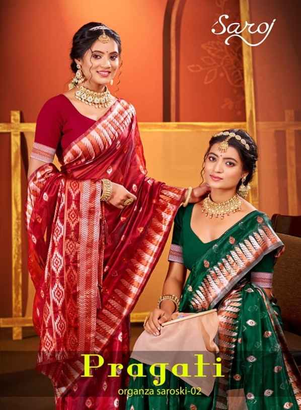 Saroj Pragati Vol-2 Organza Swarovski Saree (6 pcs Catalogue)