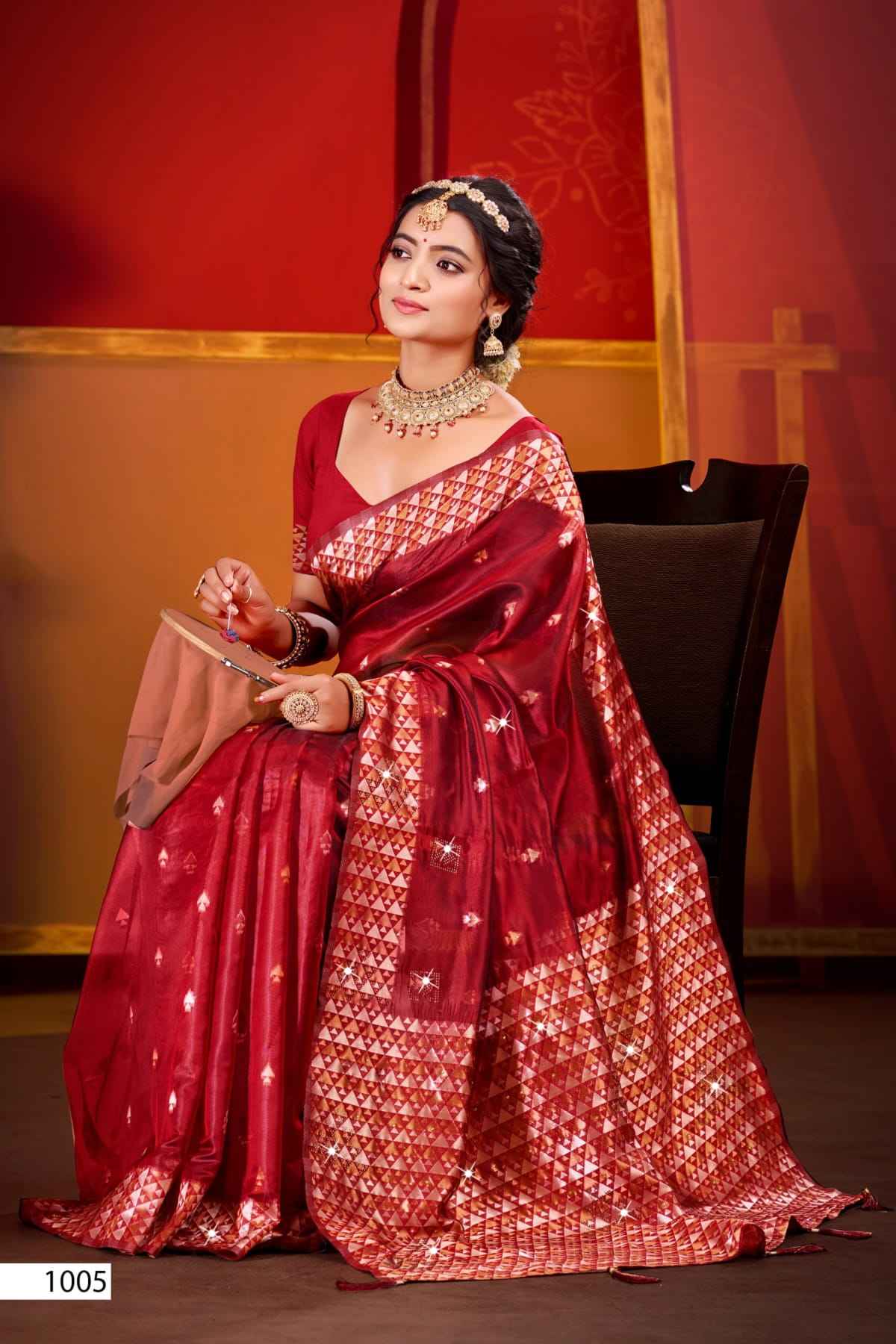 Saroj Pragati Vol-3 Organza Swarovski Saree (6 pcs Catalogue)