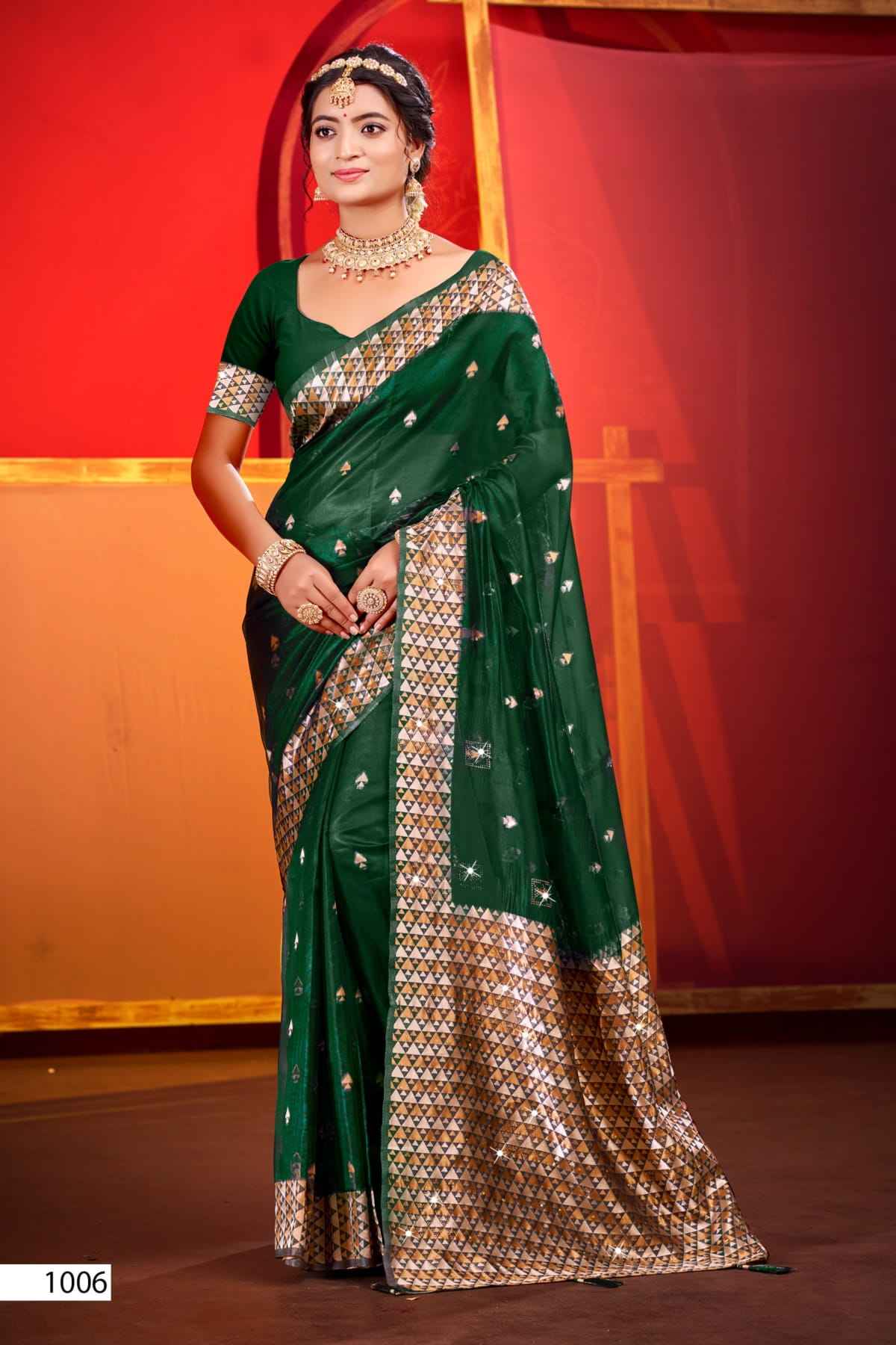 Saroj Pragati Vol-3 Organza Swarovski Saree (6 pcs Catalogue)