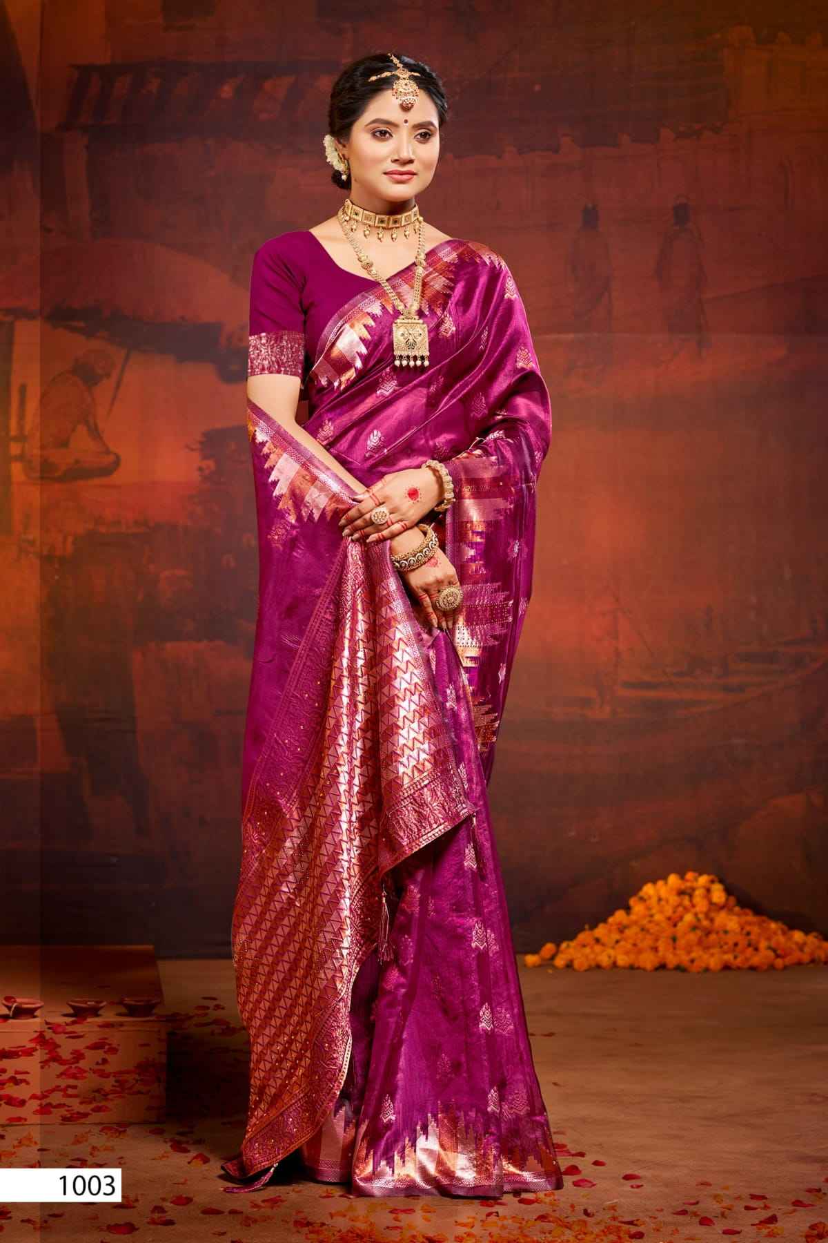 Saroj Pragati Vol-4 Organza Swarovski Saree (6 pcs Catalogue)