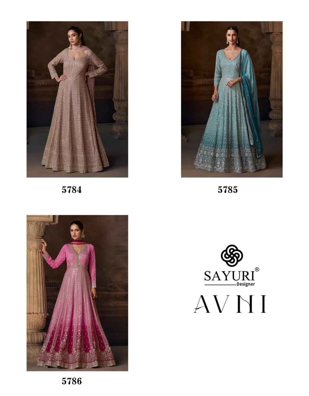 Sayuri Designer Avni Readymade Chinon Silk Dress 3 pcs Catalogue