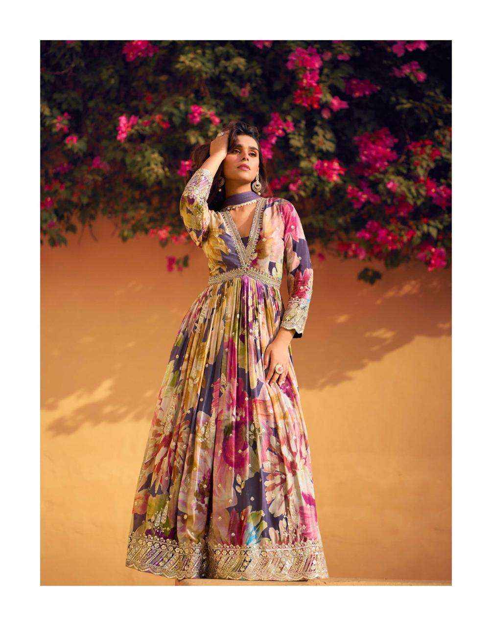 Sayuri Designer Rani Readymade Chinon Silk Dress 5 pcs Catalogue