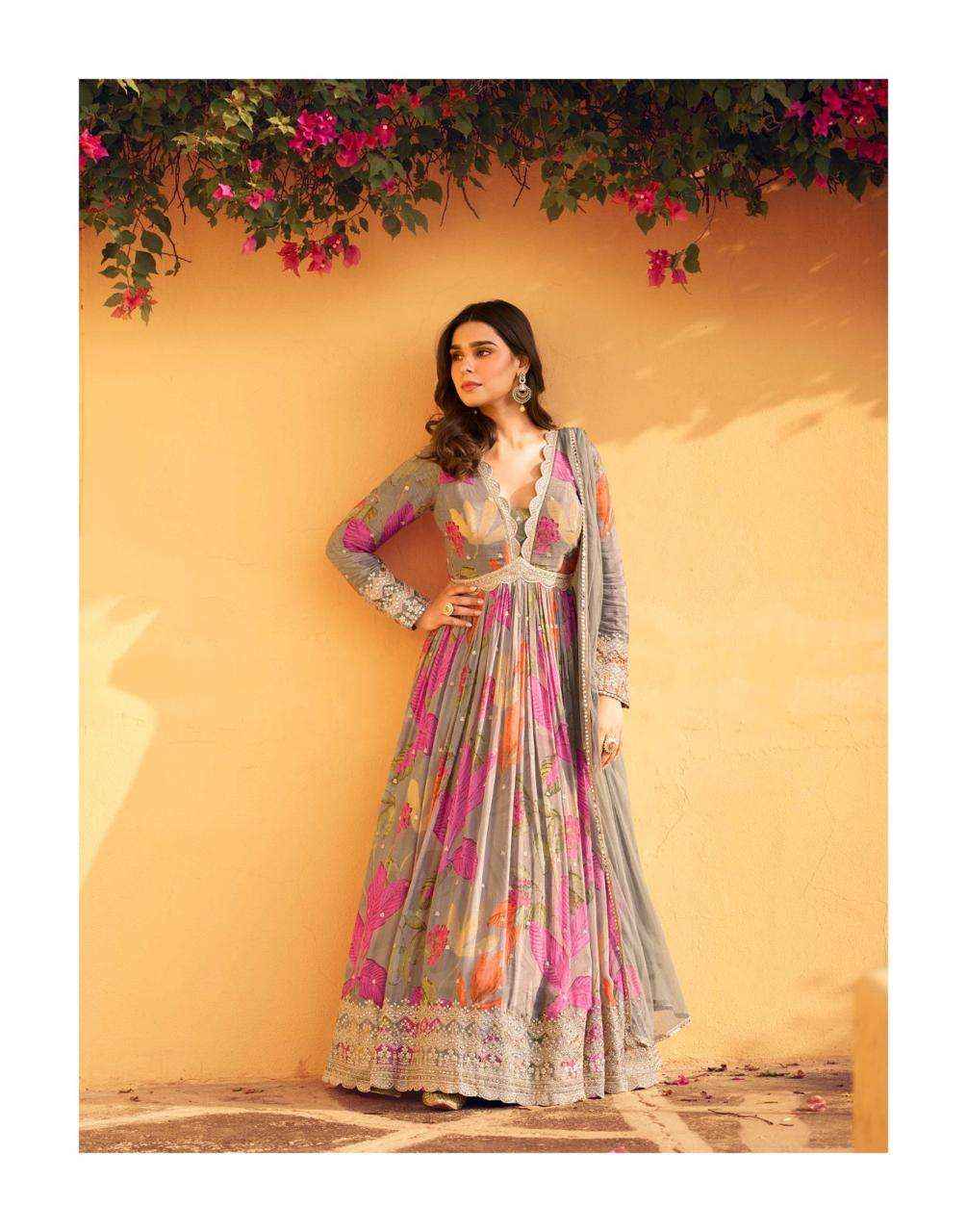 Sayuri Designer Rani Readymade Chinon Silk Dress 5 pcs Catalogue