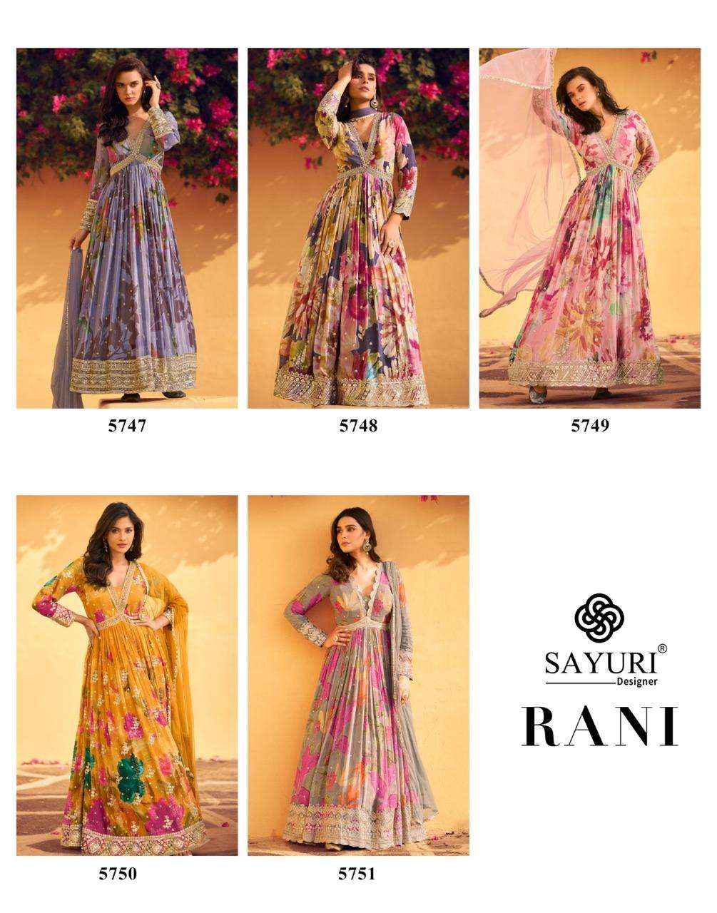 Sayuri Designer Rani Readymade Chinon Silk Dress 5 pcs Catalogue