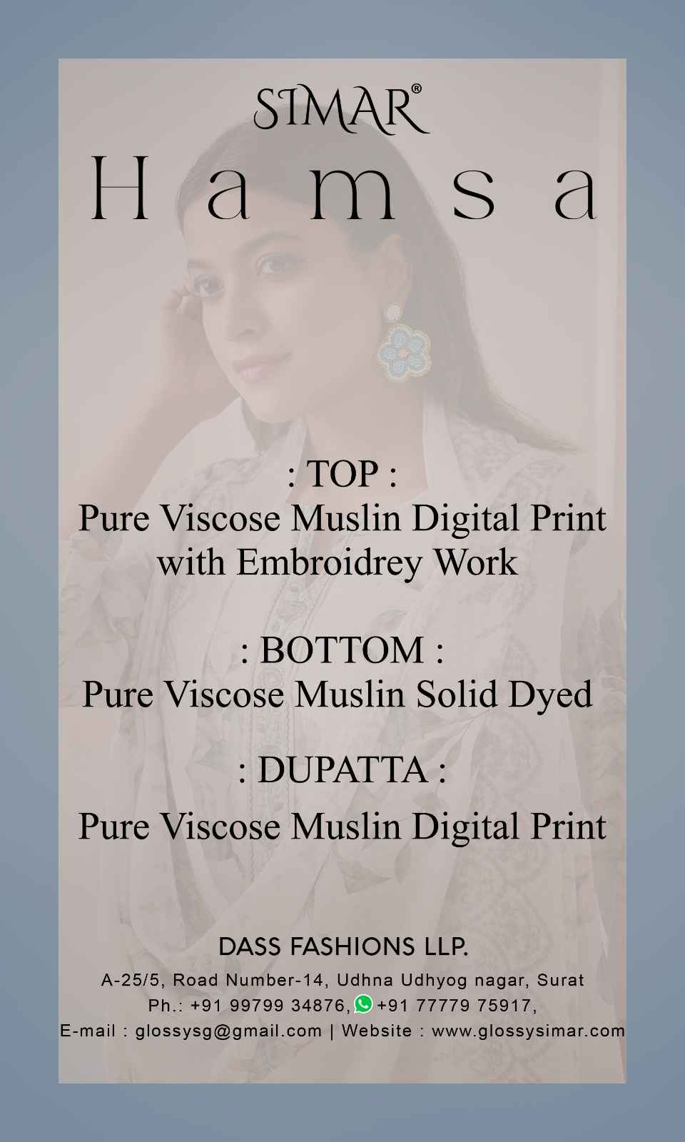 Simar Hamsa Viscouse Musline Dress Material 6 pcs Catalogue