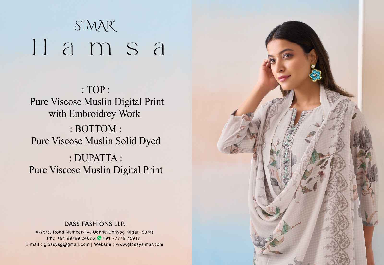 Simar Hamsa Viscouse Musline Dress Material 6 pcs Catalogue