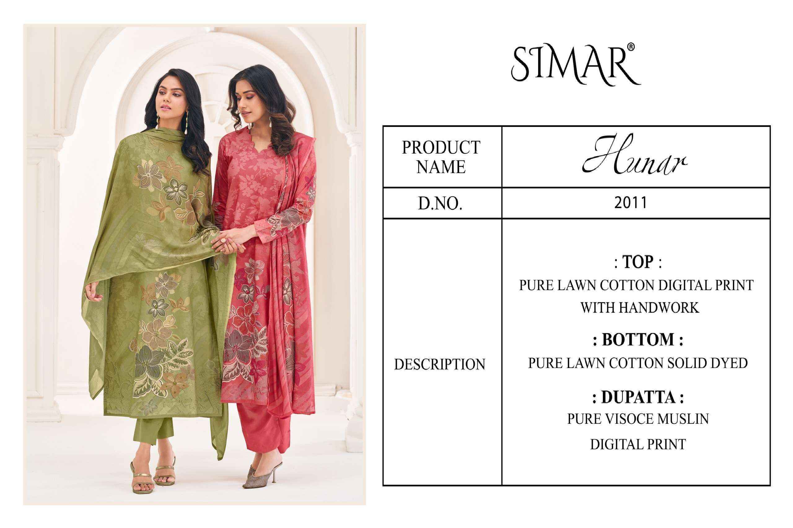 Simar Hunar Lawn Cotton Dress Material (4 pcs Catalogue)