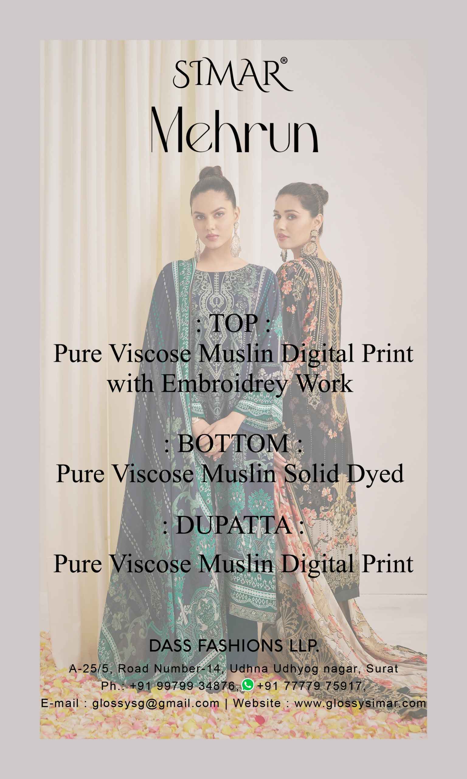 Simar Mehrun Viscouse Musline Dress Material 6 pcs Catalogue