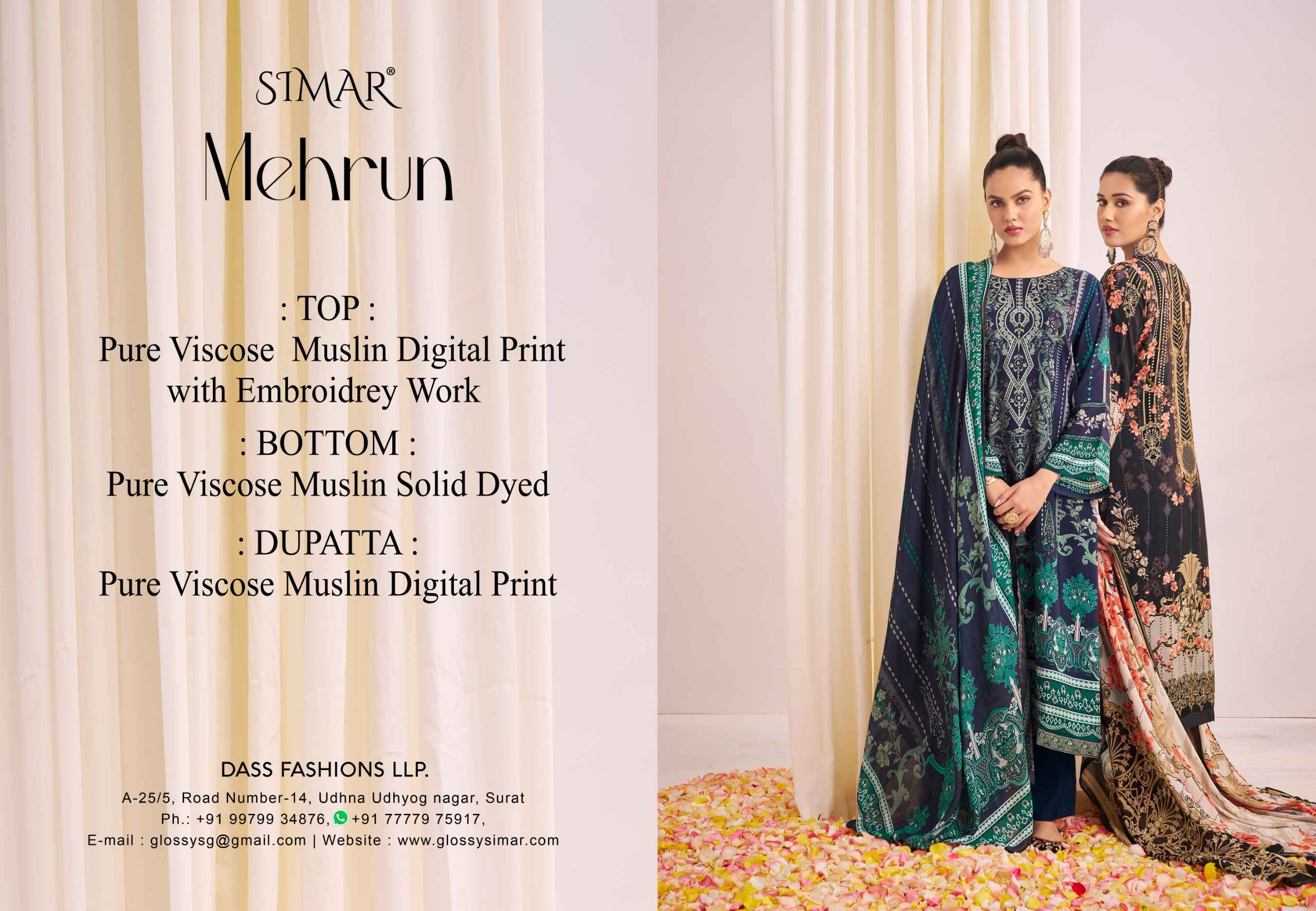 Simar Mehrun Viscouse Musline Dress Material 6 pcs Catalogue