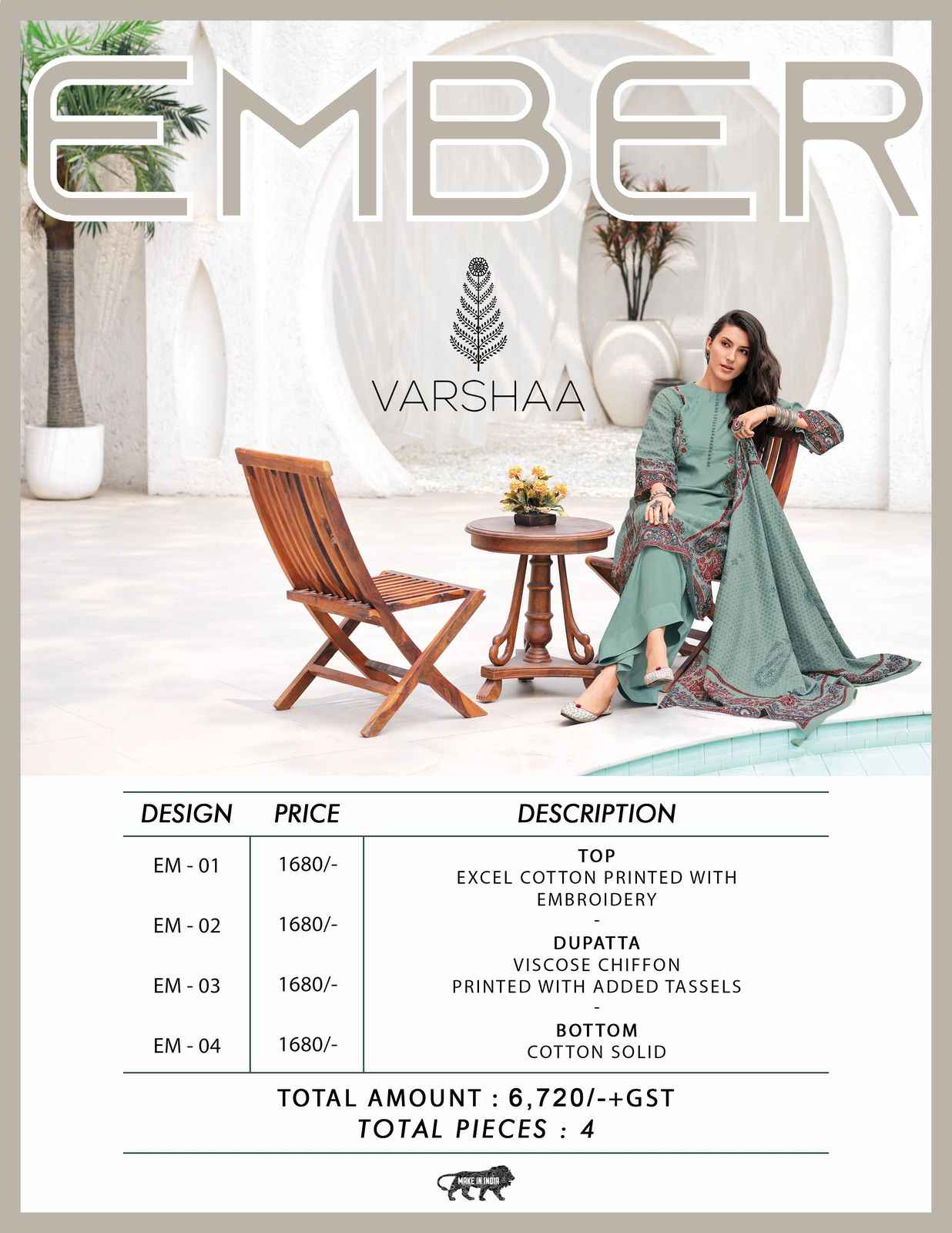 Varsha Ember Excel Cotton Dress Material 4 pcs Catalogue