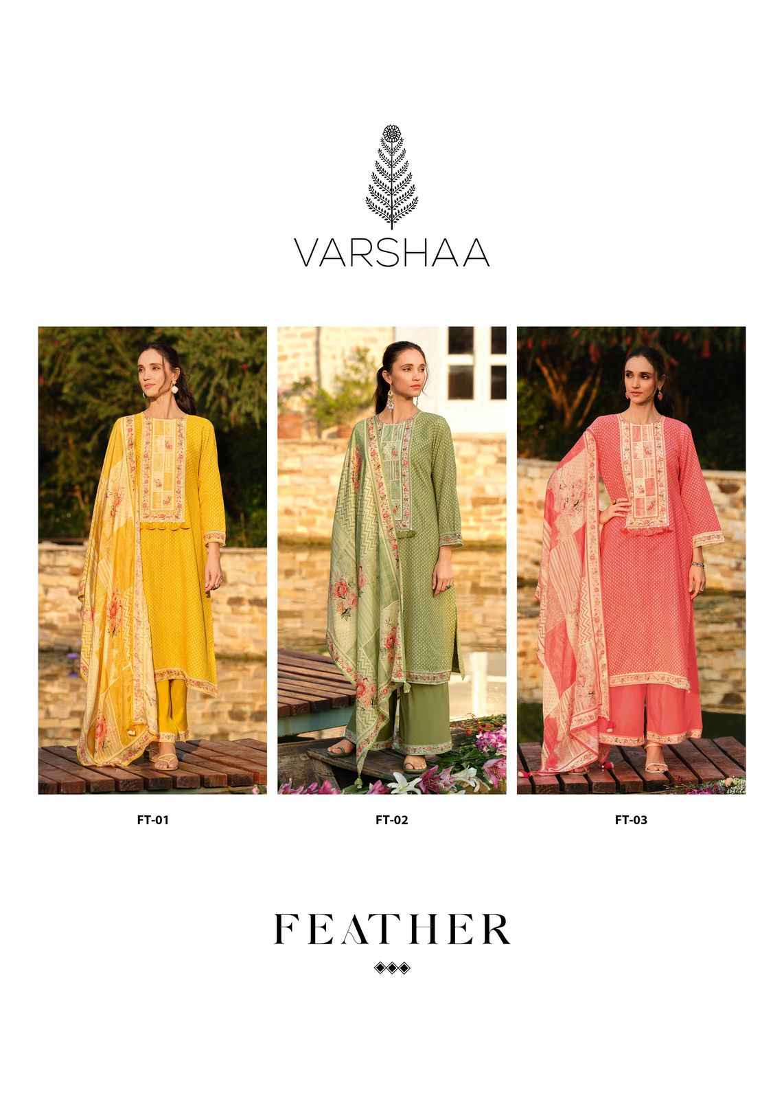 Varsha Feather Linen Cotton Dress Material 3 pcs Catalogue