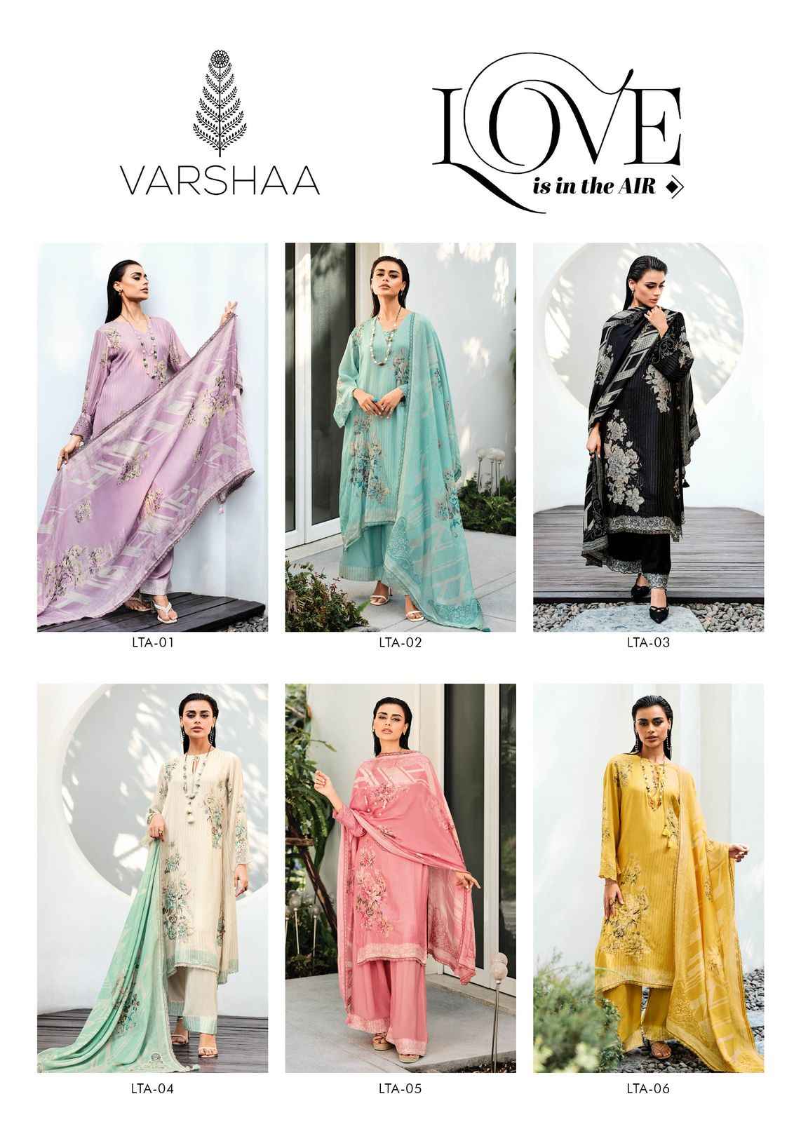 Varsha Love is in the air Viscouse Musline Dress Material 6 pcs Catalogue