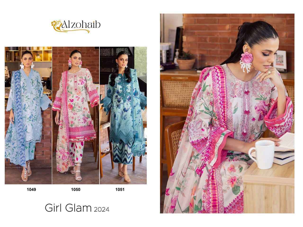 Alzohaib Girl Glam Cotton Dress Material 3 pcs Catalogue
