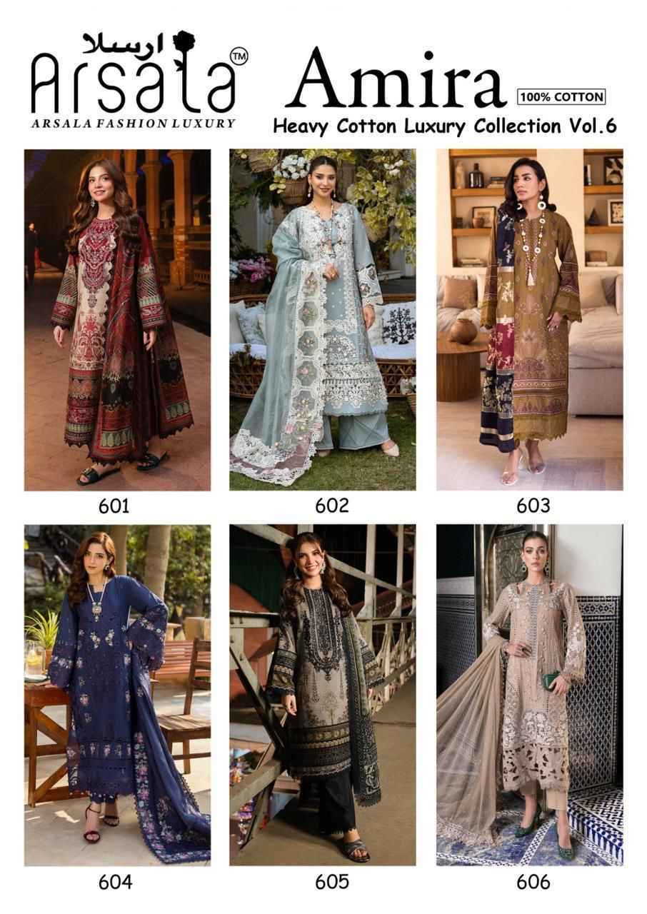 Arsala Fashion Amira Vol 6 Lawn Cotton Dress Material 6 pcs Catalogue