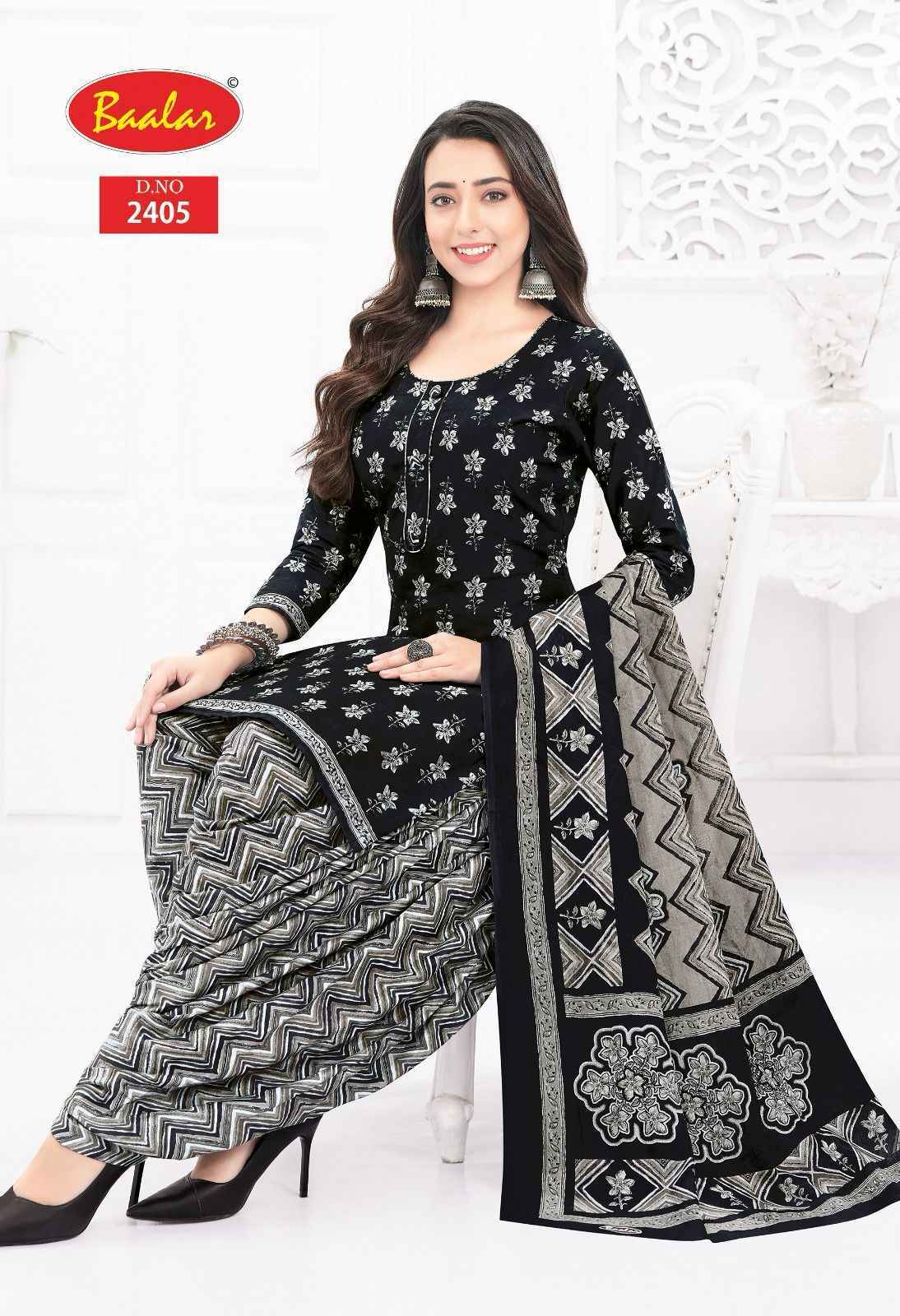 Baalar Black & White Cotton Dress Material 5 pcs Catalogue