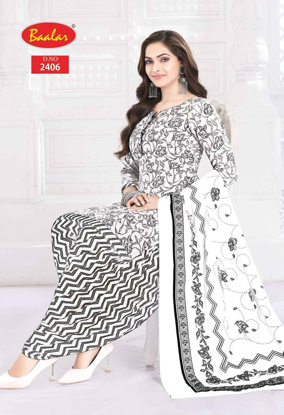 Baalar Black & White Cotton Dress Material 5 pcs Catalogue