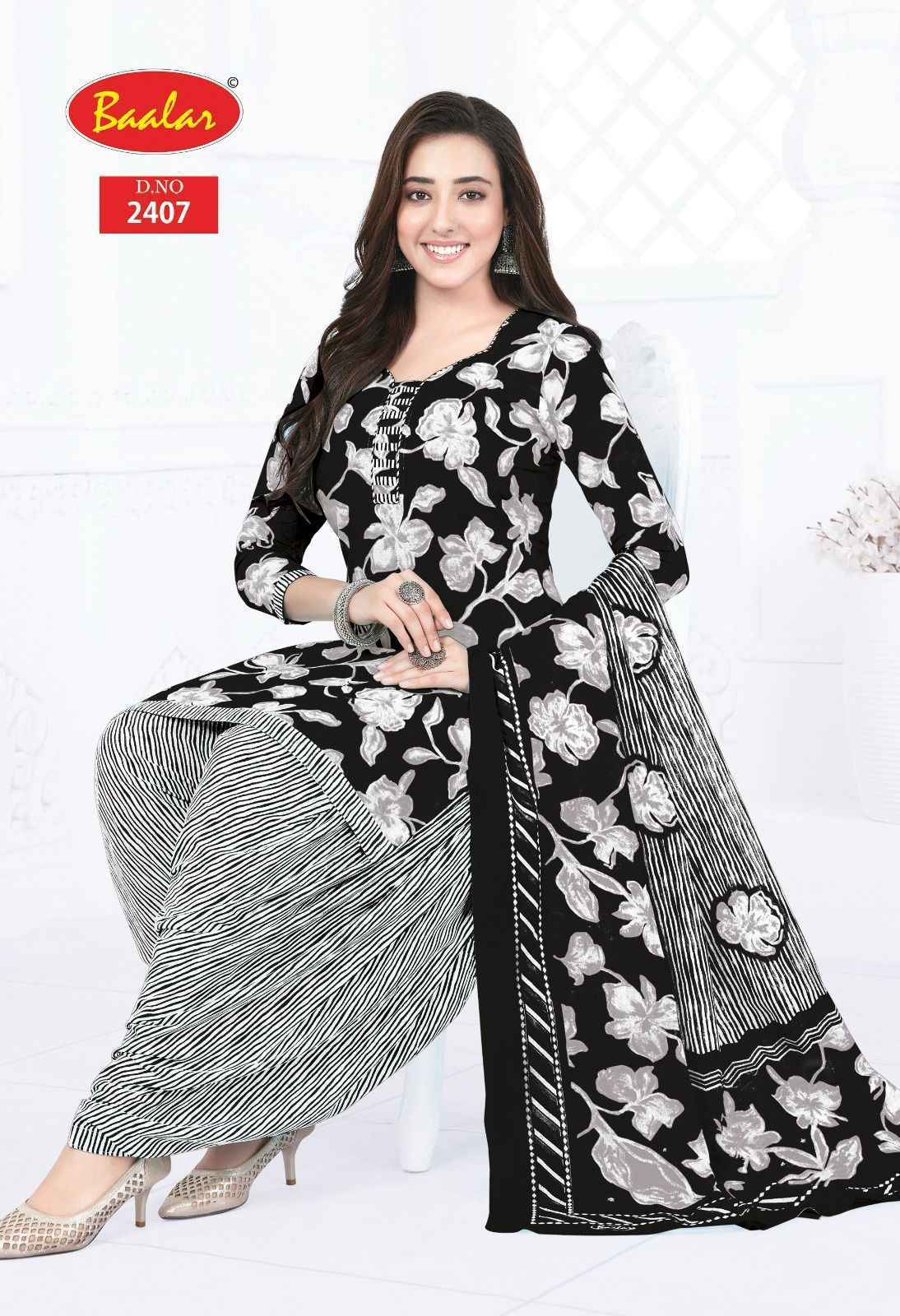 Baalar Black & White Cotton Dress Material 5 pcs Catalogue