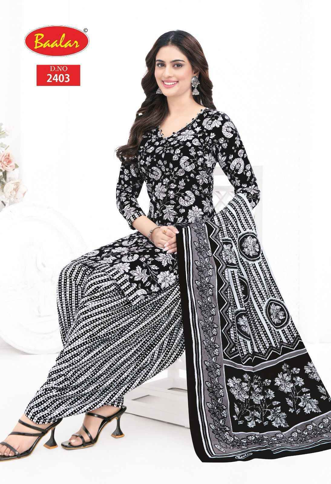 Baalar Black & White Cotton Dress Material 5 pcs Catalogue