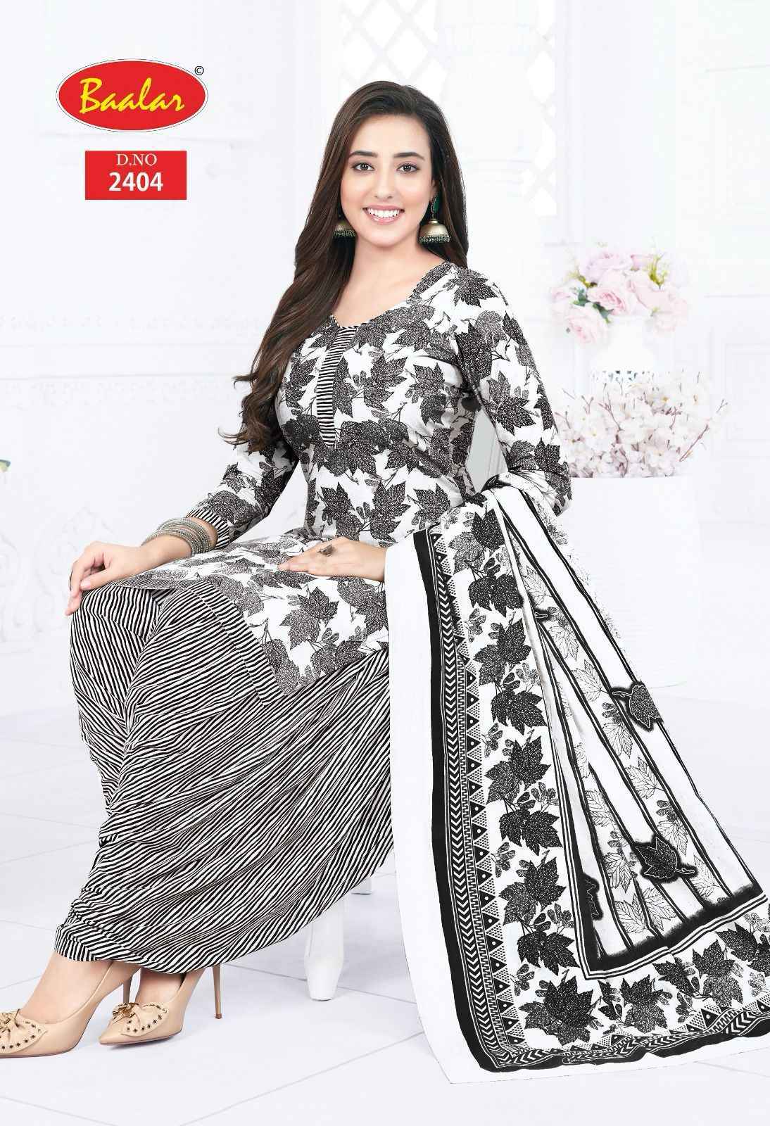 Baalar Black & White Cotton Dress Material 5 pcs Catalogue