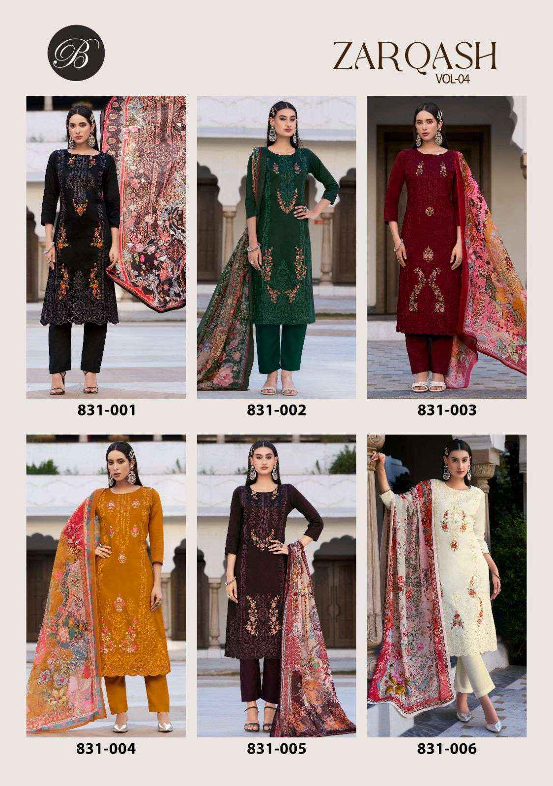 Belliza Zarqash Vol-4 Jam Dress Material (6 pcs Catalogue)