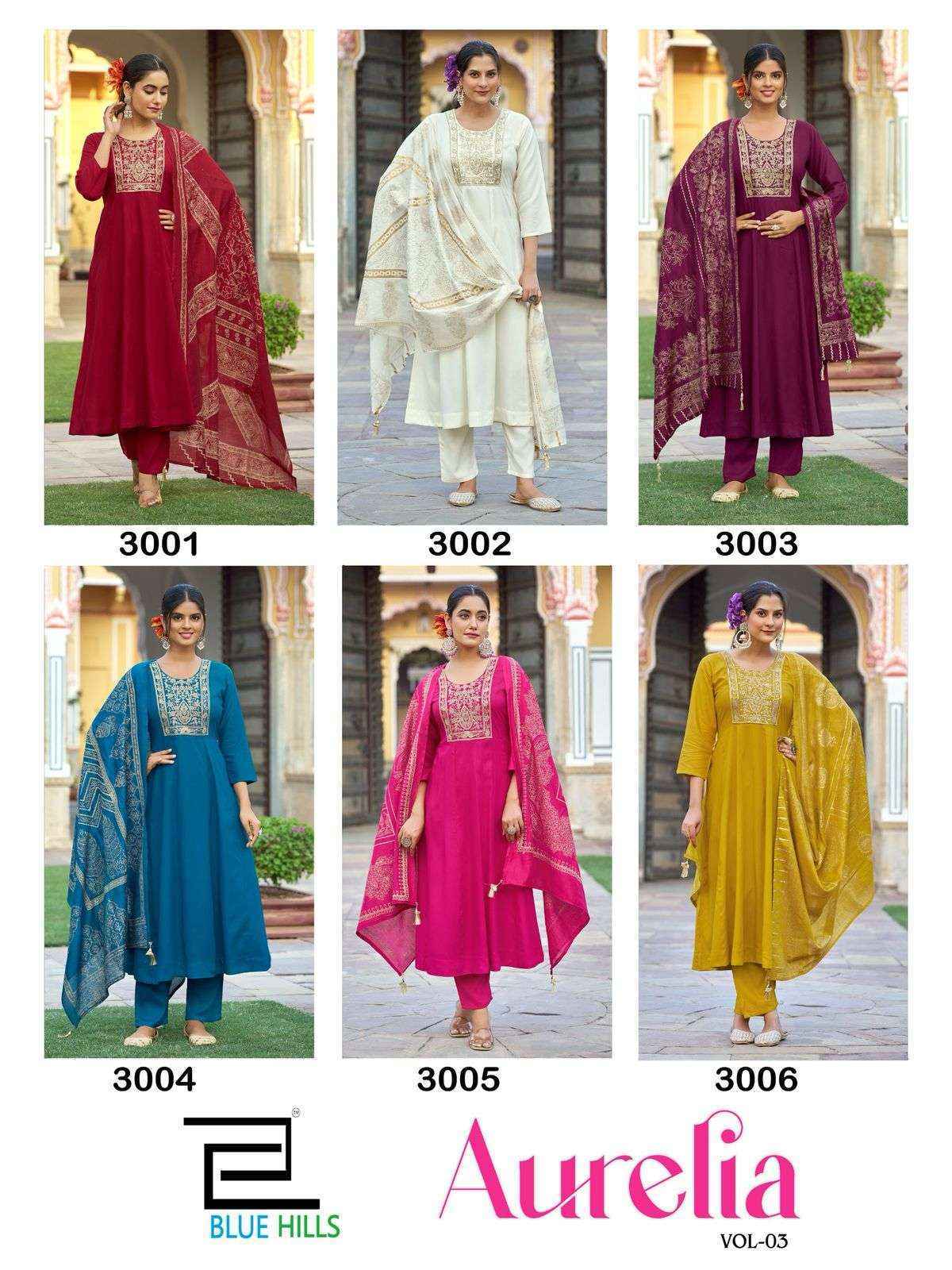 Blue Hills Aurelia Vol-3 Rayon Readymade Suit (6 pcs Catalogue)