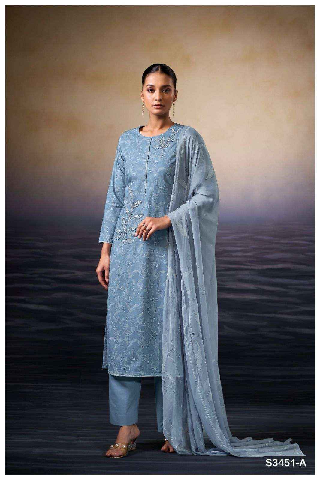 Ganga Kaczie 3451 Cotton Dress Material 4 pcs Catalogue